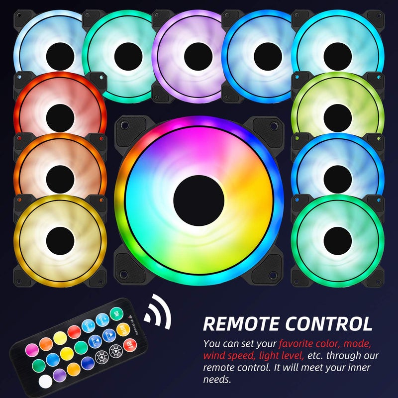 AURTEC 3 Pack RGB Case Fans, 120mm Ultra-Quiet RGB Chassis Cooling Fans, Equiped with Remote Control Hub, 5V ARGB Sync, Speed Adjustable Colorful Cooler, High-Performance Chassis Computer Fan for PC Case - Image 5